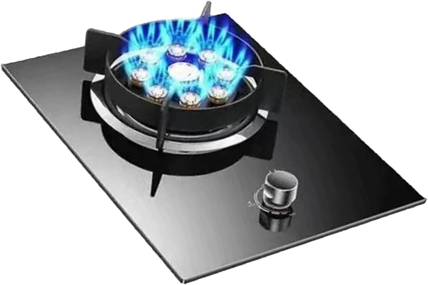 5.2KW Gas Stove, Nine-cavity High-fire Gas Cooker, Tempered Glass Cast Iron Pot Rack, with Flameout Protection, for Home Kitchen Camp(NG)