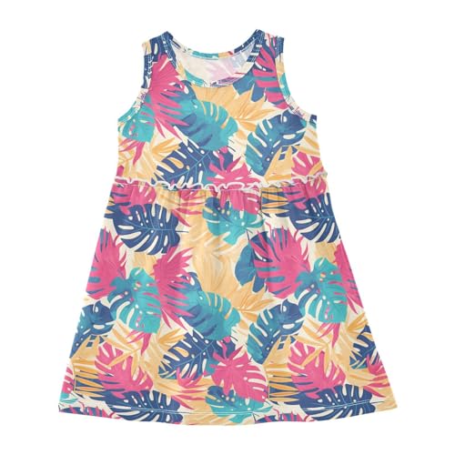 KLL Leaves Monstera Blots Girls' Tank Dresses Swing Jumper Skirt Comfy Outfits Crew Neck