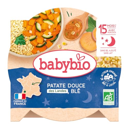 Babybio - Bonne Nuit - Assiette Marmitte du Potager Patate Douce Blé 15+ Mois 260 g