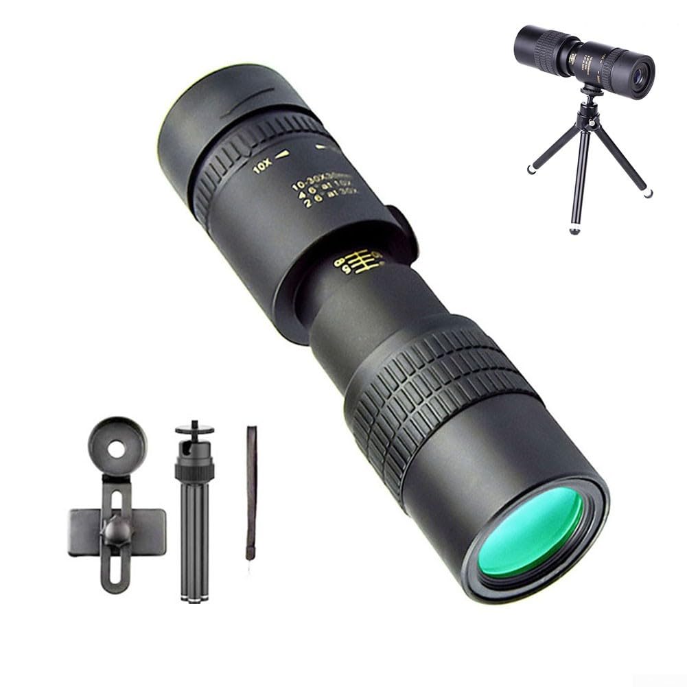 Télescope monoculaire, zoom 10–300x, puissant et portable, haute définition, monoculaire rétractable pour extérieur, randonnée, camping (ensemble)