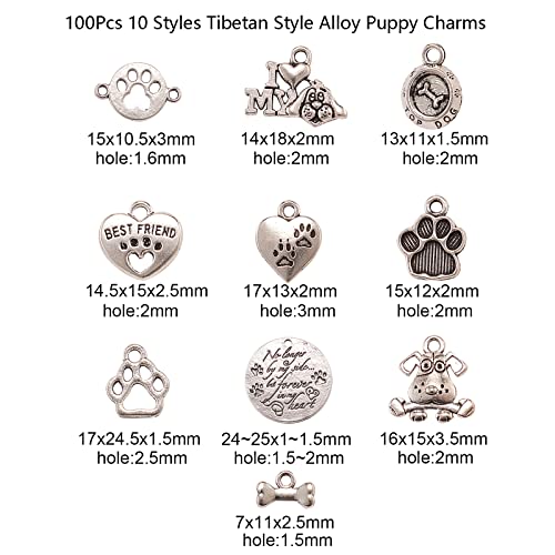 Ur Urlifehall 100 Pcs Vintage Dog Set Metal Puppy Cat Pet Charms Tibetan Silver Charms Pendants For Jewelry Making Diy Craft #TOP1