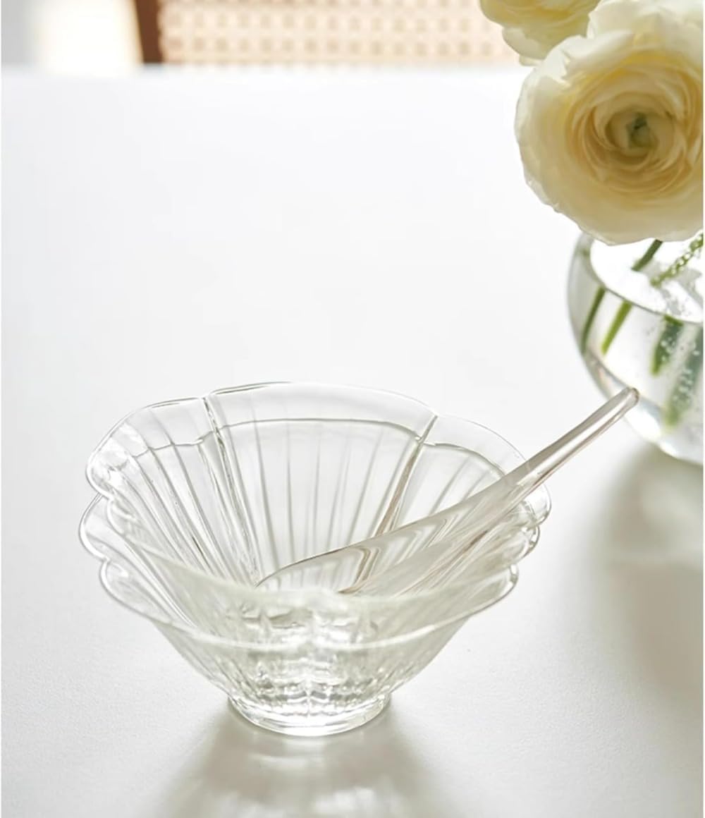 ガラスボウル 茶匙付き 耐熱ガラス 小鉢 サラダボウル ヨーグルトボウル シリアルボウル デザートボウルカフェ食器 レンジ可 ガラス