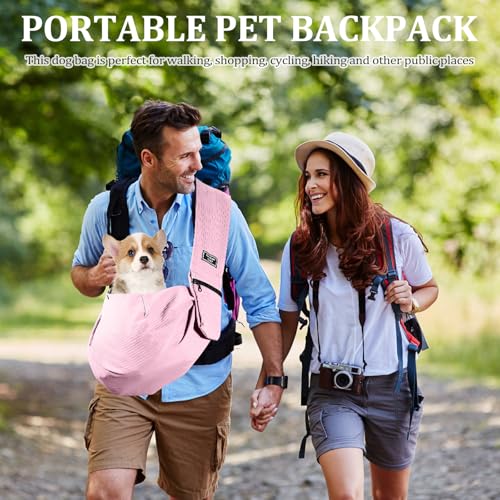 Hundetragetasche Kleine, Haustier Hundetasche mit Sicherheitsschnalle für Hunde und Andere Haustiere bis 7.5 kg, Wasserdicht Tragetasche Hund für Spaziergang Aktivitäten im Freien und Ausflüge, Rosa