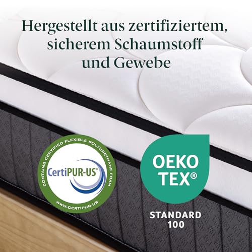 Zinus Hybrid Taschenfederkernmatratze 140x200 cm - Härtegrad H2/H3 - Höhe 25 cm - Kühlende Ergonomische Memory Foam Matratze - Oeko-TEX Zertifiziert - Produziert nach Deutschem Qualitätsstandard