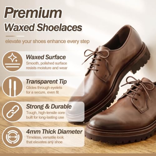 Image of YFINE Waxed Round Shoe Laces: 2 Pairs Oxford Shoelaces for Dress Shoes Boot | 4mm Thick, 20 Colors, 24 inch-71 inch, for Business Footwear, Chukka Boots, Men & Women