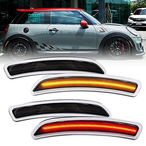 NSLUMO Amber Red LED Side Marker Lights for F55 F56 F57 MINI-Cooper 2014 2015 2016 2017 2018 2019 Smoked Lens Replace OEM Sidemarker Lamps