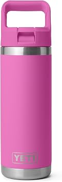 YETI Rambler 18 oz Bottle, Vacuum Insulated, Stainless Steel with Color Matching Straw Cap, Wildflower Fuchsia