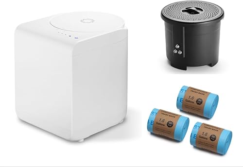 Airthereal Paquete Revive compostador eléctrico de cocina (blanco) y 1 cubo de repuesto con tapa + paquete de 3 bolsas de basura compostables,