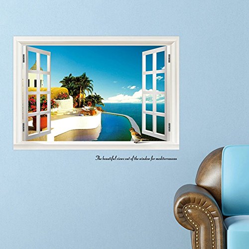 AUVS 3D pegatinas de vinilo para pared, con vistas al mar, playa, paisajes y paisajes decorativos (822-y Resort Sea(60 x 90 cm)