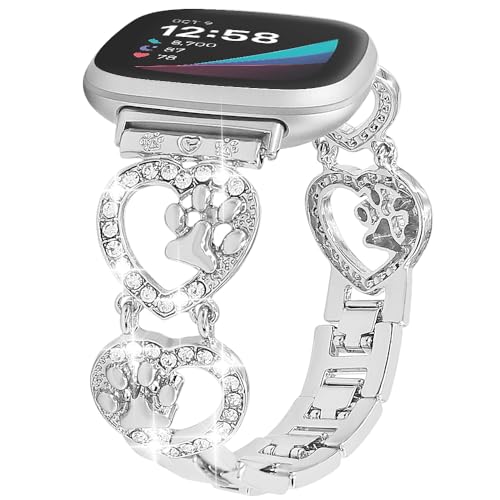 Bling ^oh Fitbit Versa 3/Versa 4/Sense/Sense 2X}[gEHb`oh fB[X un[g^uXbg ̑ՃXgoh 킢Xgbv (Vo[)