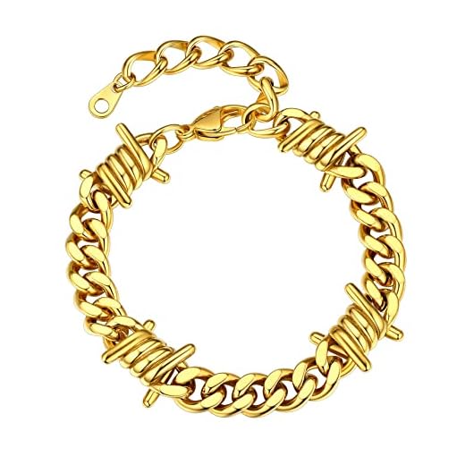 Gold Cuban Link Chain Mens Women 9mm 18 inch Thorns Barbed Wire Necklace Cool Men Boy Punk Short Choker Layering Necklace, Can Overlapping Bracelet