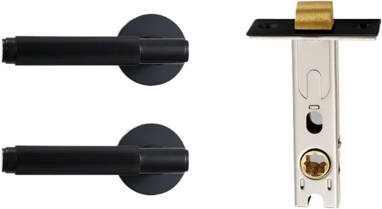 Brass Mute Door Lock Set Modern Stripe Black Interior Bedroom Bathroom Wood Lever Dummy Handle(Passage-QBCF)