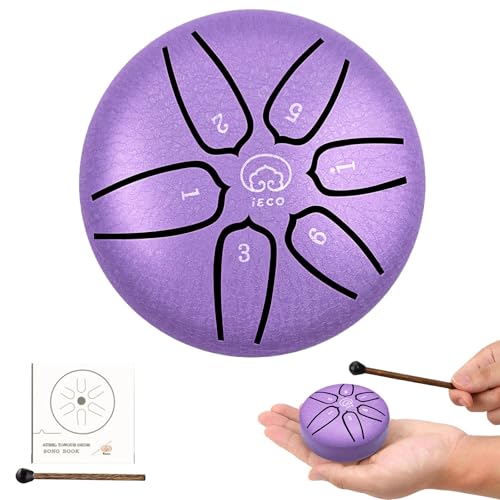 Mini Steel Tongue Drum 3 Inch 6 Notes Steel Drum Instrument Ethereal Drum for Kids Adults Handpan Drum for Meditation Sound Healing