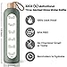 PROBTTL 32 Oz Borosilicate Glass Water Bottle with Time Marker Reminder Quotes, 1 Liter Leak Proof Reusable BPA Free Motivational Water Bottles with Silicone Sleeve and Bamboo Lid (Olive)