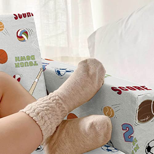 Fond + Found Kids Sofa Couch, Toddler Boys Girls 2-In-1 Convertible Sofa To Lounger, Comfy Flip-Out Couch/Sleeper, Sports Theme Toddler Couch Chair, Football Basketball Baseball Soccer Sofa Bed #TOP4