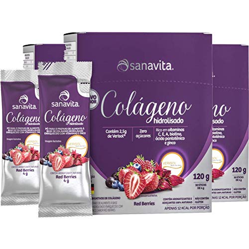 Kit 3 Colágeno hidrolisado VERISOL Red Berries 30 sachês Sanavita