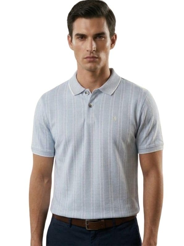 Men Striped Polo T-Shirt | Polyester Short Sleeve Polo Neck with Button | Casual Wear-image-33