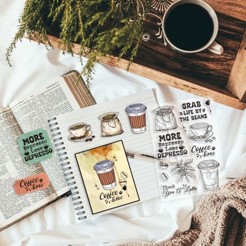 GLOBLELAND Klare Stampl Kaffee Transparente Stempel Kaffeebohnen Silikonstempel Kaffeetasse Clear Stamps für für DIY Journal Scrapbooking Fotoalbum Kartenherstellung