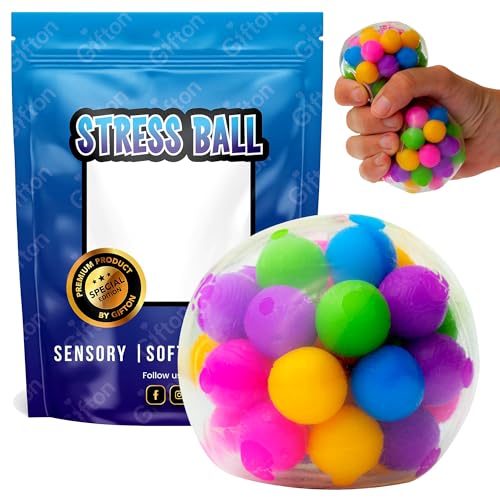 Gifton DNA Stress Ball Water Beads Rainbow - Squeeze Stress Relief Fidget Toy for Anxiety Autism ADHD Sensory Rubber Ball Gift for Kids Adults Men Women Present for Girl Boy Christmas Stocking Filler
