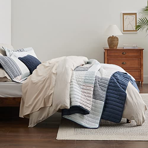 Bedsure Patchwork Quilt Set Queen - Reversible Summer Lightweight Bedspread Coverlet Set, 3 Pieces Microfiber Geometric Printed Navy Quilt Bedding Set With 2 Pillow Shams For All Seasons (90"X96") #TOP1