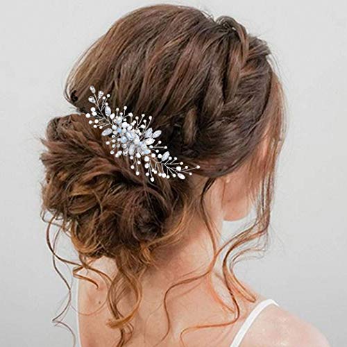 Cosydays Opal Rhinestone Bride Wedding Hair Comb Sliver Bridal Crystal Hair Piece Rhinestone Hair Accessories for Women and Girls