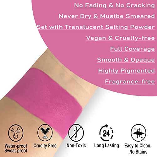 CCBeauty Hot Pink Face Body Paint Stick, Pink Eye Black Sticks for Sports, Cream FacePaint Foundation Makeup, Face Painting Kit for Halloween SFX Stage Clown Cosplay Costume Parties - Thumbnail 2