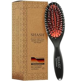 SHASH Since 1869 Hand Made In Germany - Nylon Boar Bristle Brush Suitable For Normal to Thick Hair Gently Detangles, No Pulling or Split Ends - Softens Improves Hair Texture, Stimulates (Extra Small)