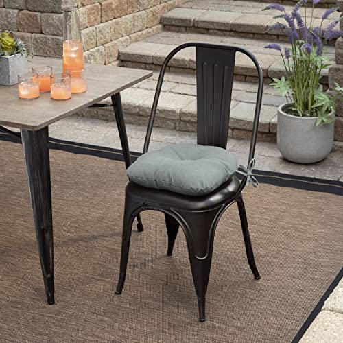 Image of Arden Outdoor Tufted Bistro Seat Cushion, Set of 4, 14.5 in x 15 in, Rain-Proof, Fade Resistant Stone Grey Leala