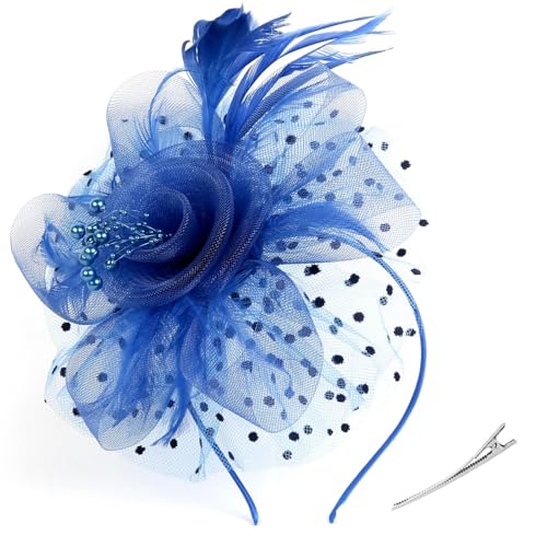 ZHITENG Fascinators per Capelli da Donna, Fiore Mesh Piume Fascinatori