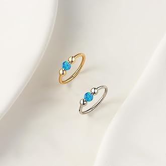 2PCS 18g Opal Nose Rings for Women Nose Hoops 8mm/10mm Hypoallergenic 316L Surgical Steel Nose Rings Piercing Jewelry Can Be Used as a Nose Ring, Septum Ring, and Cartilage Earring