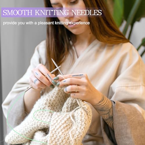 Image of Katech 32 inch (80cm) Circular Knitting Needles Set, 2.75mm-5.00mm Stainless Steel Knitting Needles with Cables, 7 Sizes Long Round Needle for Sweaters, Hats, Socks, Scarves