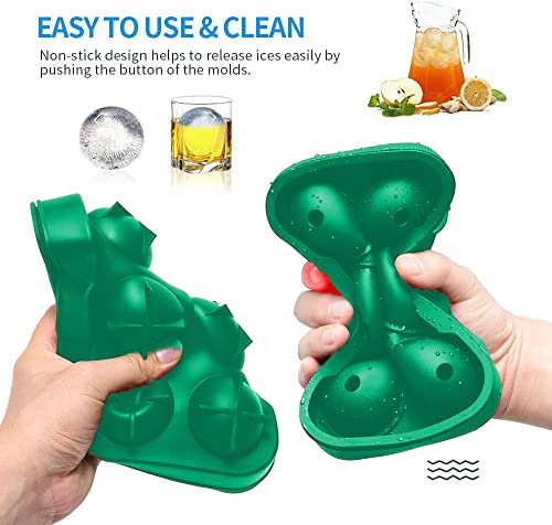 Image of KARP Flexible Silicone 6 Round Ice Ball Tray Silicone Sphere Mold Bar Whiskey Cocktails (Green)