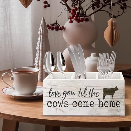 Image of Funny Cow Wooden Pen Pencil Holder for Office Desk Accessories, Cow Lover Gifts, Love You 'Til the Cows Come Home Makeup Brush Toothbrush Holder Organizer for Bathroom