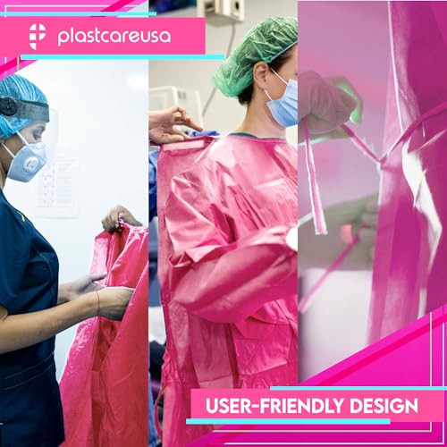 image for 5 Pack Pink Medical Isolation Gowns Disposable Hospital-Grade Surgical