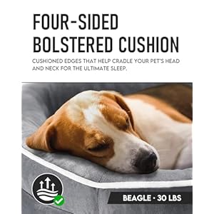 OhGeni Orthopedic Dog Bed Couch for Large Sized Pets with Egg Foam Support, Four-Sided Bolster Cushions, Soft Tear-Resistant Fabric, and Removable Machine Washable Plush Cover 35-Inch (Gray) OhGeni Orthopedic Dog Bed Couch for Large Sized Pets with Egg Foam Support Four Sided Bolster Cushions Soft Tear Resistant Fabric and Removable Machine Washable Plush Cover 35 Inch Gray