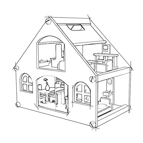 Wunderbares Puppenhaus Doll Family Schlafzimmer Doll House Spiel Mansion (Farbe : Rot, Größe : 39x26x36cm) – Bild 3