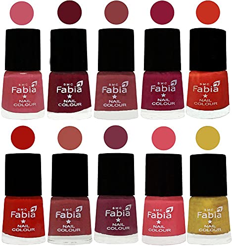 Image of SMC Fabia ALL IN ONE (PACK OF 10), Long Lasting Glossy Nail Polish, 6 ml Each, All Vibrant Colours,02443