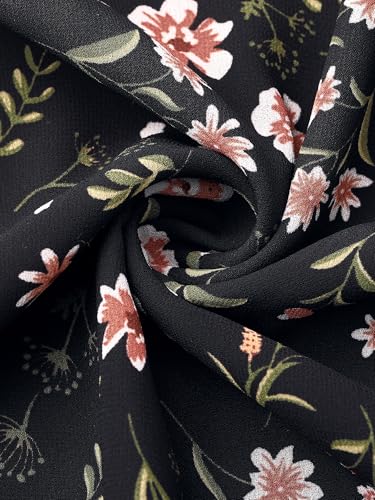Image of Allegra K Fall Casual Floral Dress for Women 2025 Long Sleeve Crew Neck Chiffon Midi Tea Party Ruffle Dresses