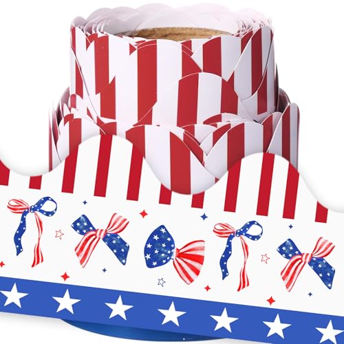 Trandraft 32.8ft Patriotic Bow Bulletin Board Border Bowknot Coquette Die Cut Trim Back to School Board Border Decorative for Classroom Office Decoration