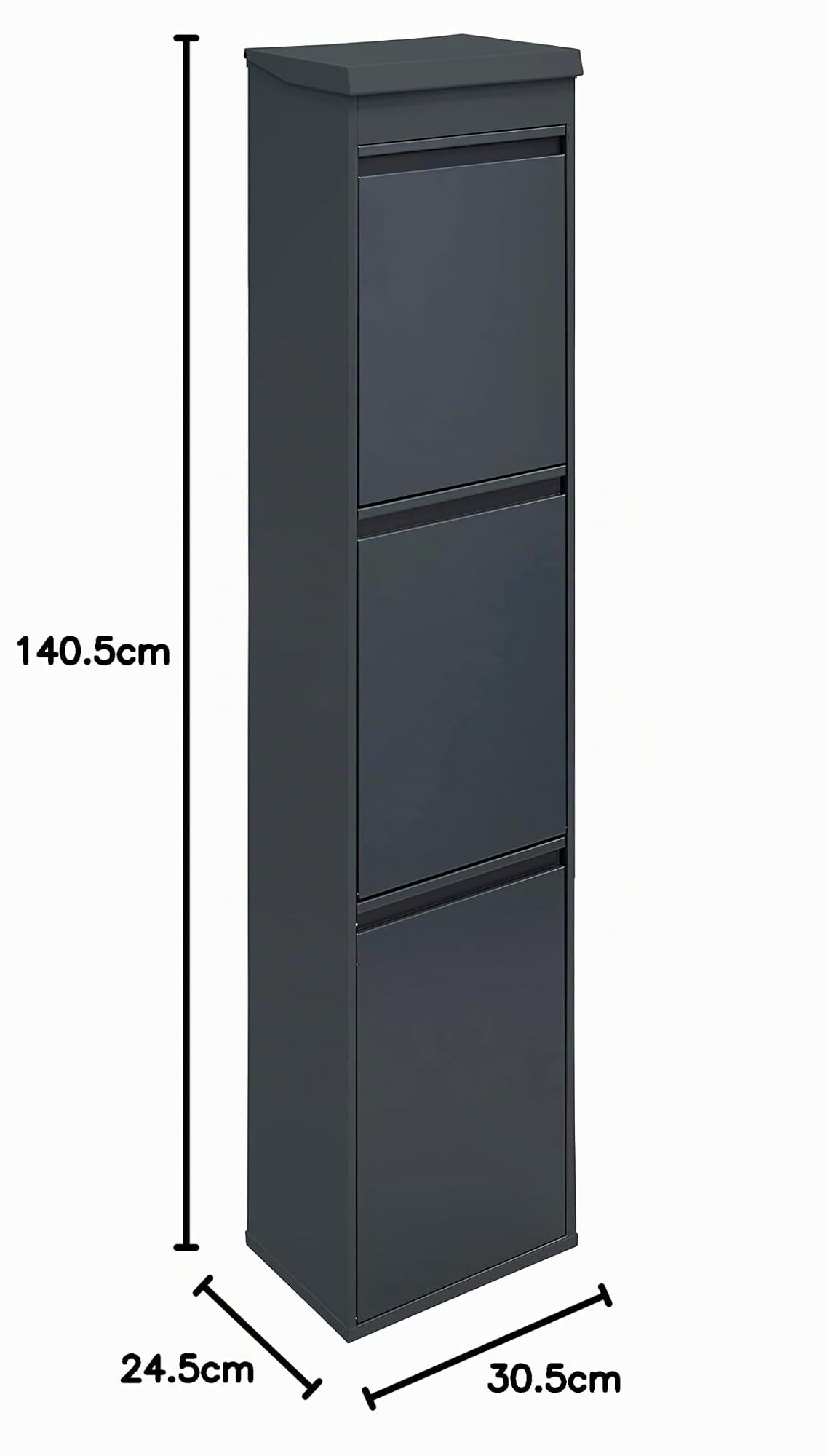 ARREGUI Top CR324-B Poubelle de recyclage en acier, poubelle de tri sélectif, 3 seaux, avec plateau supérieur multifonction, 3 x 17 L (51 L), anthracite 140,5x30,5x24,5cm
