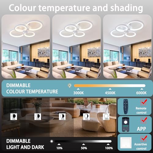 Plafonnier LED dimmable noir de 58 cm avec télécommande pour salon - 3