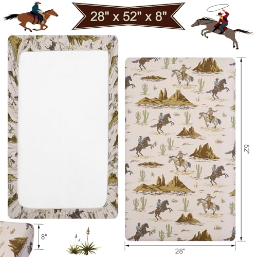 Image of Mindsoft 2 Pcs Crib Sheet Set 52 x 28 x 8 Inches Baby Sheet Newborn Bedding Nursery Crib Sheets for Girl Boys Baby Gifts for Toddler Mattresses (Cowboy)