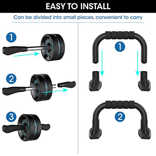 Ab Roller Wheel, 6-In-1 Ab Roller Kit With Knee Mat, Push-Up Bars, Resistance Bands, Workout Poster, Workout Guide, Perfect Home Gym Equipment For Men Women Abdominal Exercise #TOP2