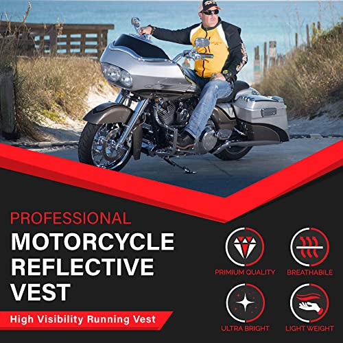Badass Moto High Vis Vest Reflective Motorcycle Vest. Orange. Size Medum - Can Be Worn Over Med - Large Jackets. Adjustable Sides, Zipper Front & Pocket. Bikers, Atv, Hunting, Cycling, Military Gift #TOP1