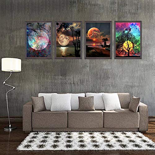 4 Pack 5D Full Drill Diamond Painting Kit, KISSBUTY DIY Diamond Rhinestone Painting Kits for Adults and Beginner Diamond Arts Craft Home Decor, 15.8 X 11.8 Inch (Moon)