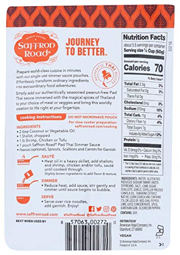 Saffron Road Pad Thai Simmer Sauce, 7Oz - Gluten Free, Halal, Non-Gmo, Kosher #TOP1