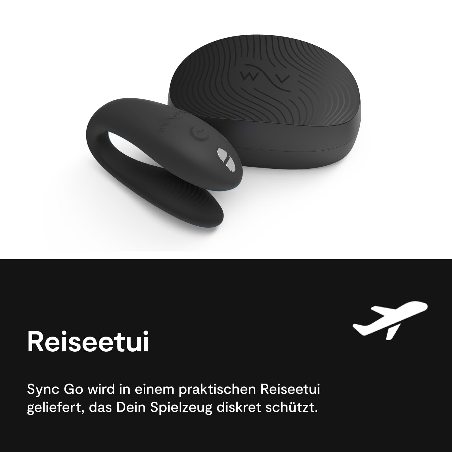 We-Vibe Sync Go Vibrator für Paare Travel Edition - C-Förmiger Vibrator - Wearable für Paare - Vibrationen für gemeinsamen Genuss - Wiederaufladbar - Reiseetui - Schwarz