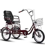 Elderly Rickshaw Bike,Ride-on Trike with Foot Pedals,Adjustable Large Sponge seat,3 Wheels Bicycle,Cruiser Bike Tricycle,Front and Rear Drum Brakes