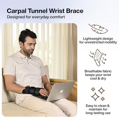 Image of FOVERA Wrist Splint Brace for Carpal Tunnel | Adjustable Wrist Support Brace with Splints | Hand Support for Arthritis, Tendonitis, Sprain, Injuries & Wrist Pain (Size - Medium, Left Hand)