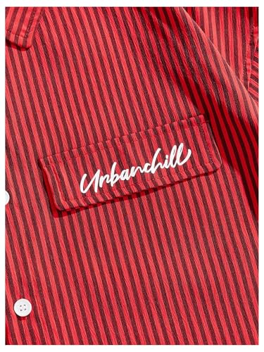 GORGLITTER Men's Striped Button Down Up Cropped T Shirt Letter Graphic Flap Short Sleeve Collar Top4